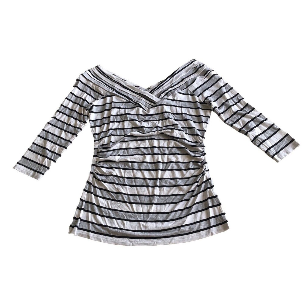 White House Black Market  Women’s 3/4 Sleeve Off Cold Shoulder Stripe Top XS NWT